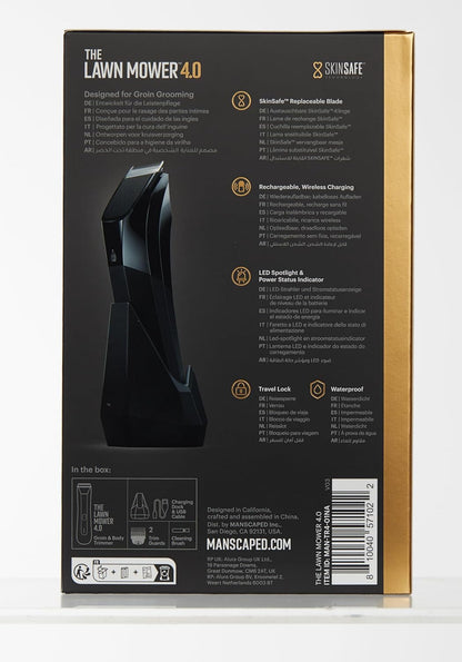 MANSCAPED® The Lawn Mower® 4.0, Electric Groin Hair Trimmer, Replaceable SkinSafe® Ceramic Blade Heads, Waterproof Wet/Dry Clippers, Rechargeable, Wireless Charging, Male Hygiene Grooming Razor
