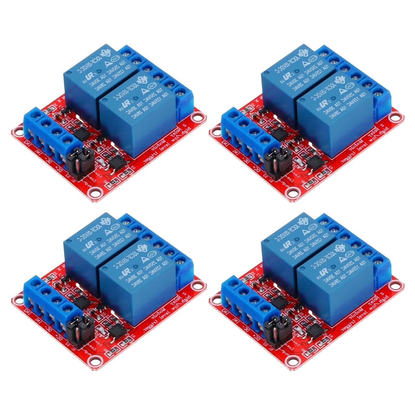 MECCANIXITY 4 Pcs DC 5V 2 Channel Relay Module Switch Boards Shield 10A High or Low Level Trigger for Electronics Industrial Home Automation
