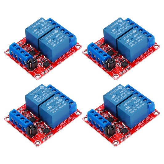 MECCANIXITY 4 Pcs DC 5V 2 Channel Relay Module Switch Boards Shield 10A High or Low Level Trigger for Electronics Industrial Home Automation