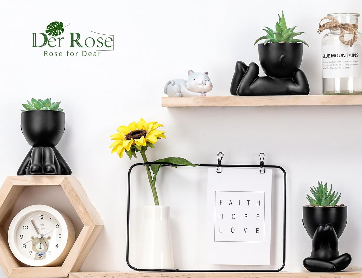 Der Rose 3pcs Fake Plants Cute Succulents Artificial Plants for Black Bathroom Bedroom Home Aesthetic Room Office Desk Accessories Decor Indoor