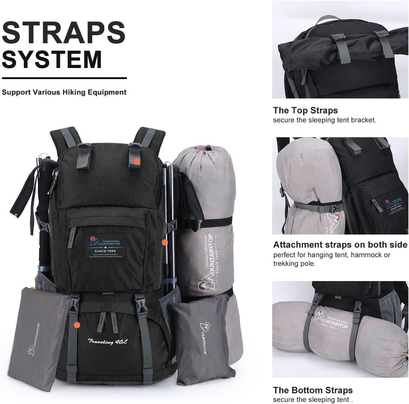 Mountaintop 40L Hiking Backpack Outdoor Camping Lightweight Daypack Travel Backpack for Men Women