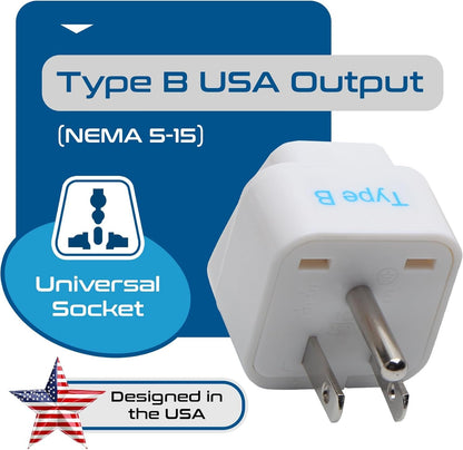 Ceptics European/India to US plug adapter - Flat outlet UK to US, Europe Round Australian to USA 3 Prong - 220 to 110 Travel Adaptor, European to American (Type B) - 3 Pack (GP-5-3PK)