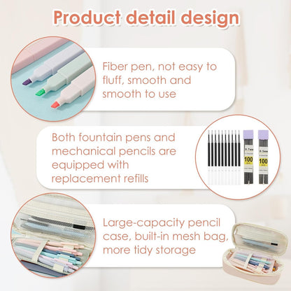 40Pcs Stationery Supplies Set, Multi-Purpose Pencil Case Includes Large Capacity Pen Pouch Bag, Mechanical Pencil, Lead Refill, Gel Ink Pen, Scissors, Ruler, Sharpener for School Supplies (Pink)