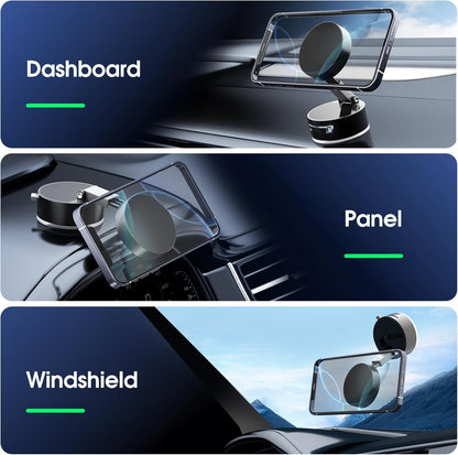 Vacuum Suction Magnetic Phone Holder, Upgrade Magnetic Suction Phone Mount Foldable & Retractable Vacuum Cell Phone Stand Double-Sided Car Phone Holder for All Phones Car/Mirror/Gym-Black