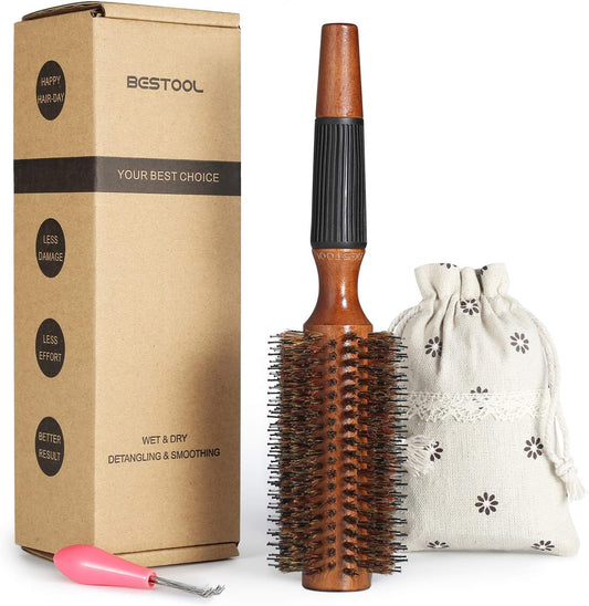 BESTOOL Nylon Pin Bristle Brush Detangling Wood Large Spiked Brush for Men Women Children Blow Drying Volume Adding Volume (2.5 inch)