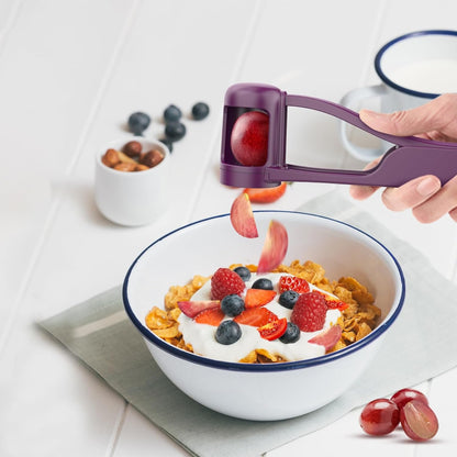 Luvan Grape Cutter for Toddlers,Grape Slicer for Baby Tomato Cherry Strawberry Cutter Tools Into 4 Pieces Vegetable Fruit Salad, Stainless Steel Quarter Corers Pitters Slicer Kitchen Gadget-Purple