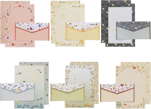 Lined Letter Paper Stationery Paper and Envelopes Set, 36Pcs A5 Floral Animal Lined Writing Paper with 18Pcs Envelopes,A5 Writing Paper and Envelopes Set,Lined Stationery Writing Paper with Envelopes
