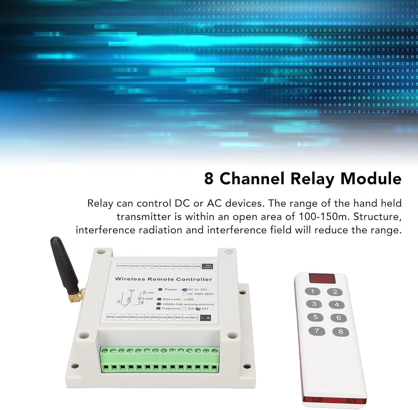 8 Channel Relay 8CH 10A DC 12V to 36V Control, Remote Control for Industrial, Home, Vehicle, and Marine Automation
