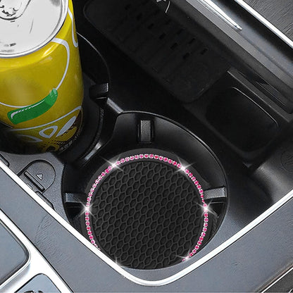 4 Pack Car Coasters, Universal Vehicle Bling Car Coaster, Crystal Rhinestone Coaster for Cup Holders,Interior Accessories 2.75'' Silicone Anti Slip Car Coasters for Women (Pink Crystal Circle)