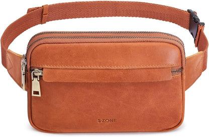 S-ZONE Fanny Packs for Women Genuine Leather RFID Blocking Waist Packs Belt Bags Fashionable Bum Bag Crossbody Purses Travel Outdoors Men