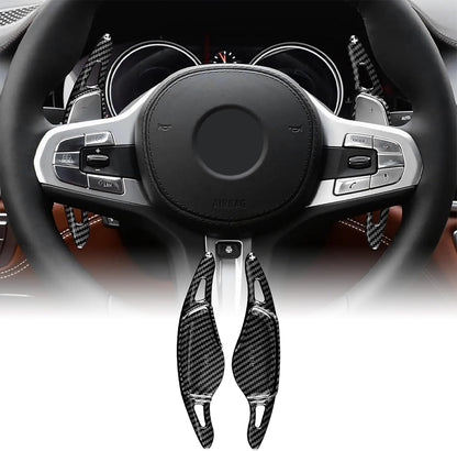 KUNGKIC For BMW 4 5 7 6 3 G20 G30 G11 G06 G01 G07 G29 G05 G15 G14 G22 G26 Steering Wheel Gear Lever ABS DSG Interior Extensions Decoration Accessories 2 Pieces Black Carbon Fiber