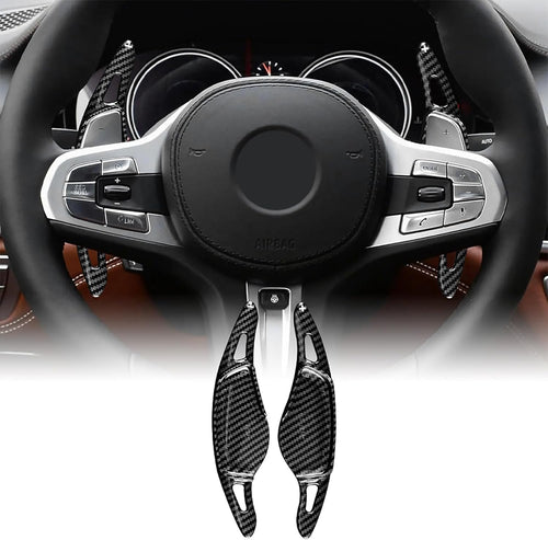 KUNGKIC For BMW 4 5 7 6 3 G20 G30 G11 G06 G01 G07 G29 G05 G15 G14 G22 G26 Steering Wheel Gear Lever ABS DSG Interior Extensions Decoration Accessories 2 Pieces Black Carbon Fiber