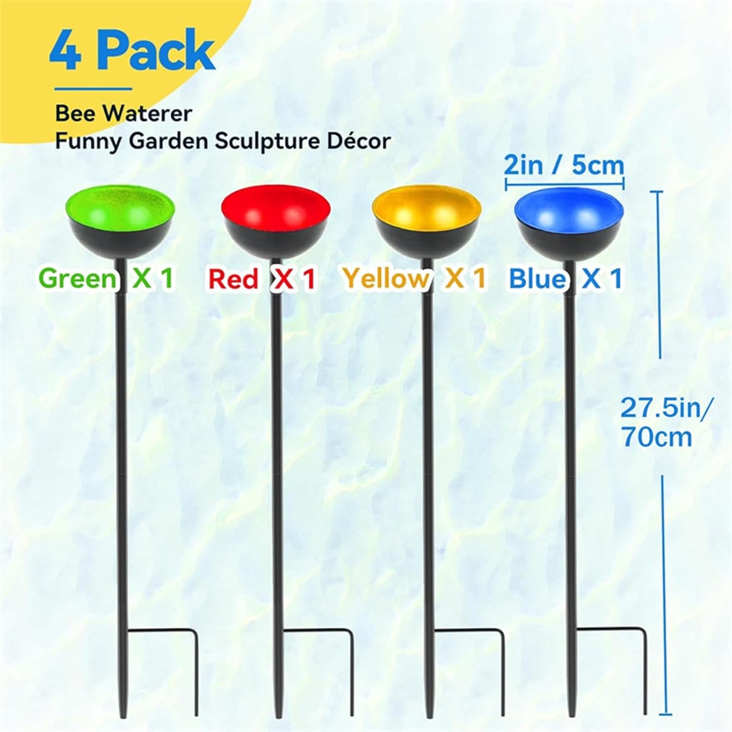 Bee Watering Stations,4 Pack Standing Water Dispenser - Rustproof Metal Stake Feeder, Watering Bath Bowl, Pollinator Feeding Tool for Outside Use