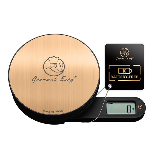 Dynamo Food Scale for Kitchen, Battery-Free Technology Kitchen Scale, Food Weight Scale, Weight in Grams & Ounces, Multifunctional Scale for Cooking, Baking & Meal Prep, Round, Gourmet Easy