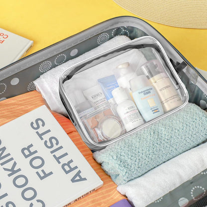 Clear Makeup Bag, Clear Travel Toiletry Bag, TSA Approved Liquids Bag Travel Toiletries Bag, Cosmetic Pouch Quart Size Organizer Bag for Women Men Airport Airline (Black+Black)