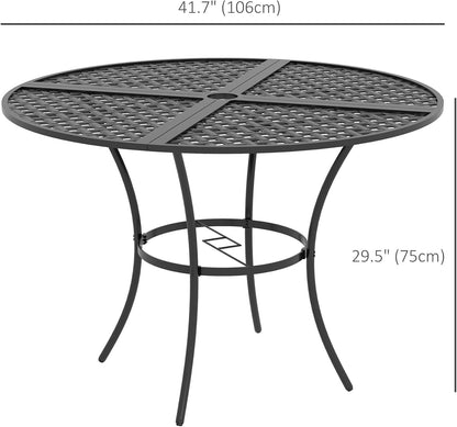 Outsunny 42" Round Outdoor Dining Table for 4 Persons, Metal Patio Dining Table with Umbrella Hole and Steel Frame for Backyard, Lawn, Balcony, Pool, Black