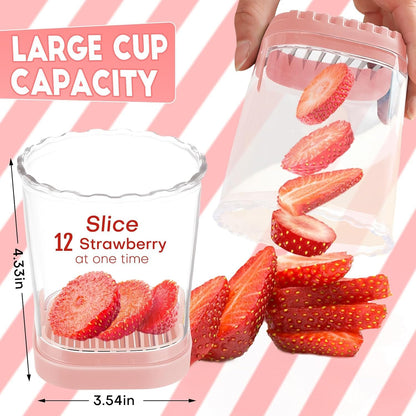 Fruit Slicer Cup | Strawberry Slicer | Banana Slicer | Grape Cutter | Egg Slicers | Detachable Fruit Cutter Slicer with Push Plate | Creative Strawberry Slicer Kitchen Gadget (Black + Pink)