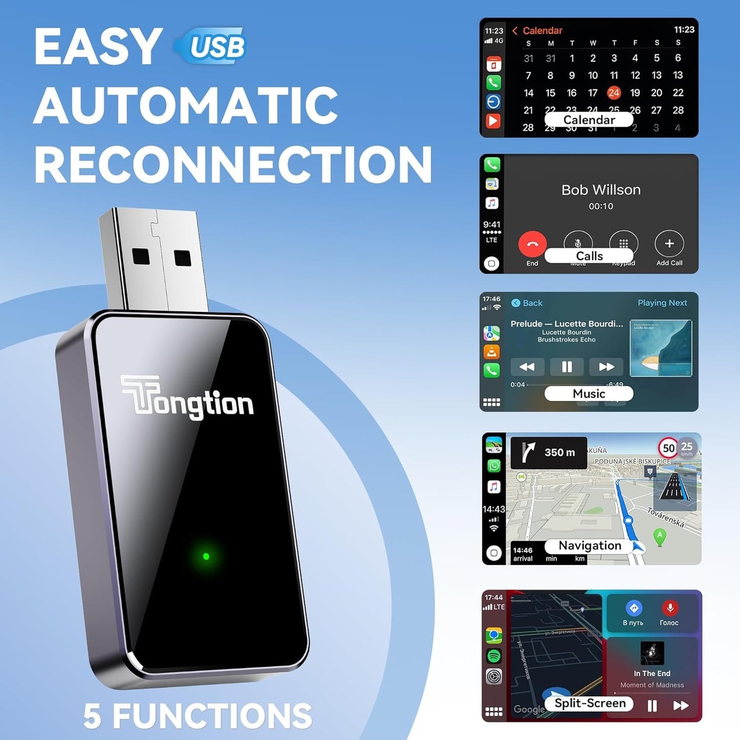 2025 Upgrade 2 in 1 Wireless Carplay & Android Auto Wireless Adapter, Convert Wired to Wireless Carplay, Plug & Play Car Dongle with Fast Stable 5G WiFi Bluetooth for iPhone iOS 10+/ Android 11+