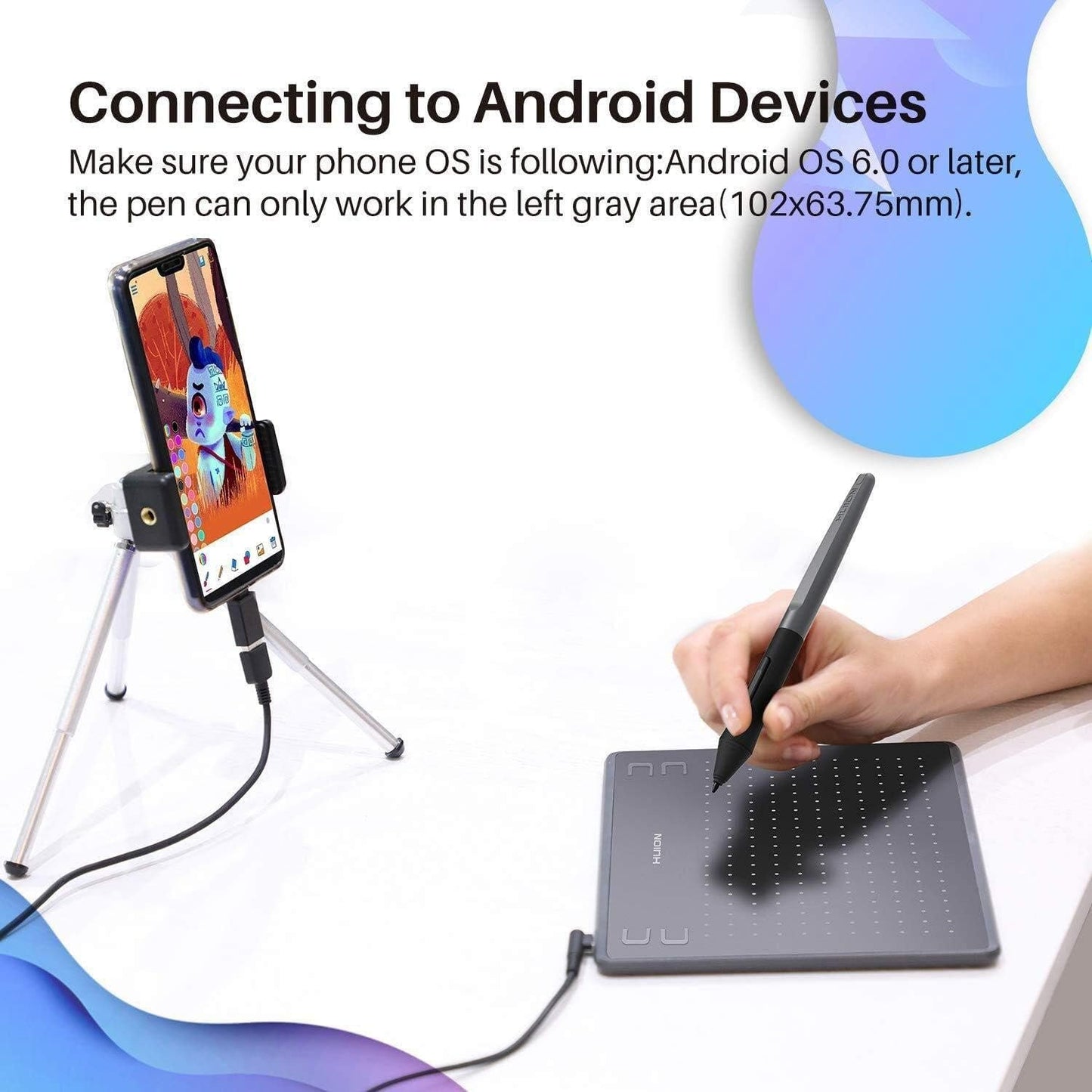 HUION HS64 Graphics Drawing Tablet with Battery-Free Stylus for Android Windows Mac Linux