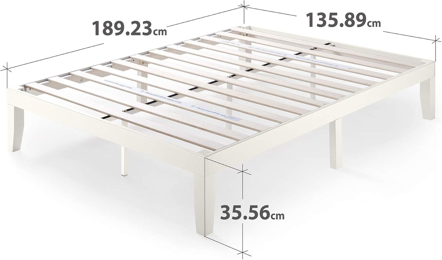Zinus Moiz White Timber Bed Frame | Wood Platform Mattress Foundation/Bedroom Furniture - King Single Size