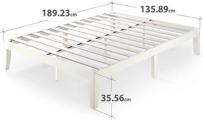 Zinus Moiz White Timber Bed Frame | Wood Platform Mattress Foundation/Bedroom Furniture - King Single Size