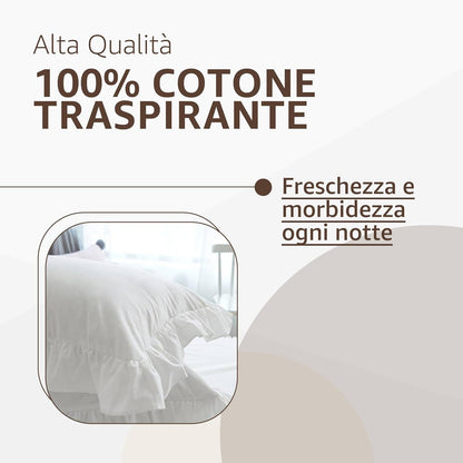 Sonit Double Bed Pillow Cases with Ruffles – Pair of White Bed Cushion Cover – 50 x 80 cm Breathable Cotton Easy to Clean