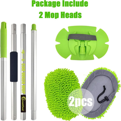 GreatCool 160cm Long Handle Car Wash Cleaning Brush, 2 in 1 Microfiber Car Wash Brush Glove Kit for Car Van Truck SUV No Damage Paint (2 x Mop Heads)
