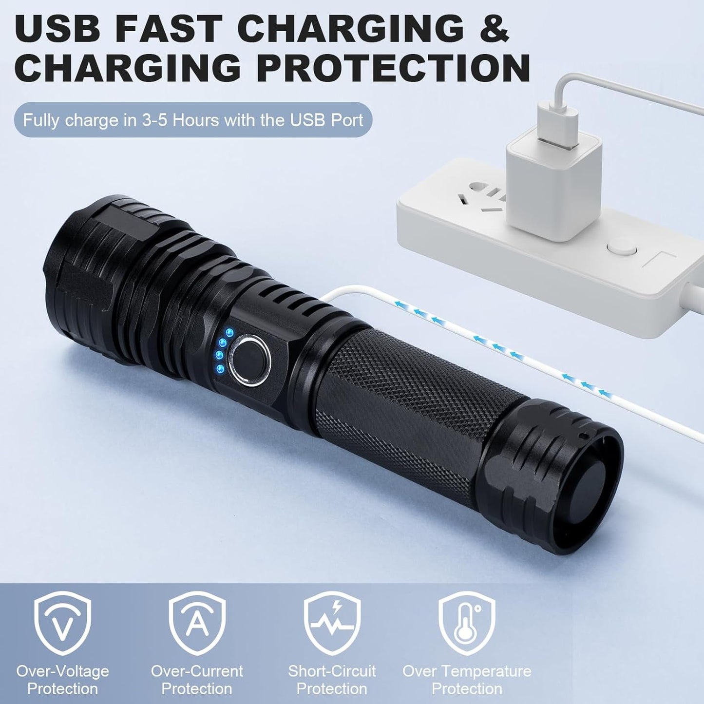 Rechargeable Flashlight, Bright Tactical Flashlight with 5 Modes, Irradiation Range up to 3280FEET Can Run Up to 12 Hours, Waterproof IP6 Suitable for Emergencies Bad Weather, Hiking