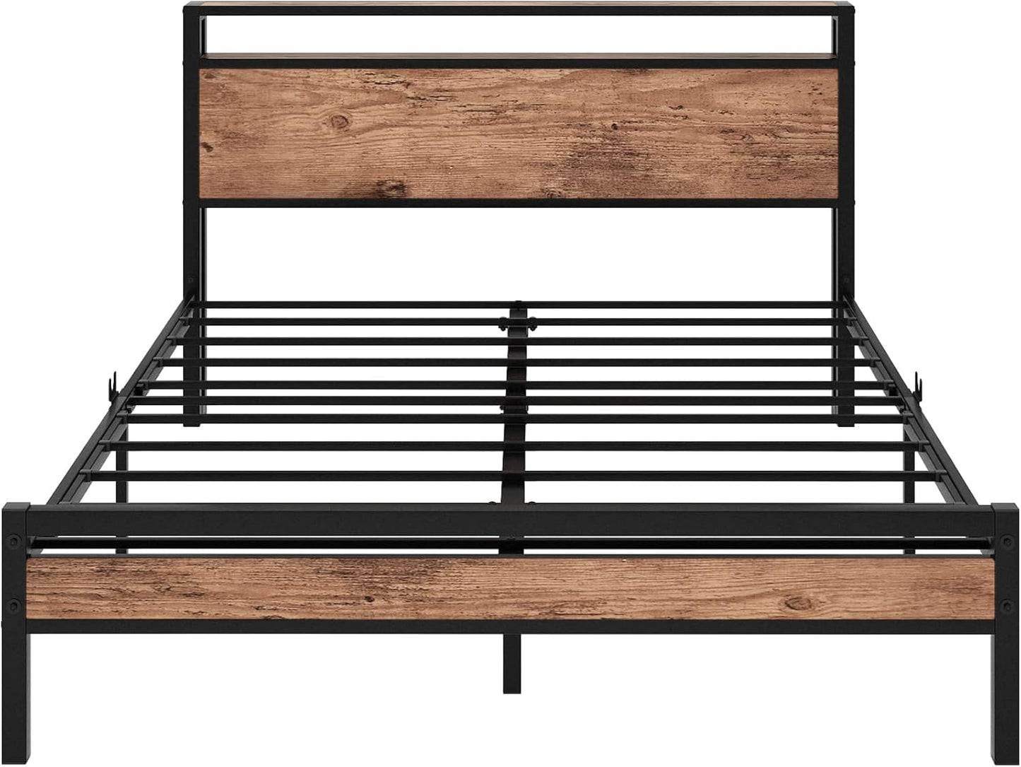 FOUBAM Queen Bed Frame with Storage Headboard,Metal Platform Bed Frame Queen Size Mattress Base No Box Spring Needed,Heavy Duty Metal Slats,Under Bed Storage,Noise-Free,Brown
