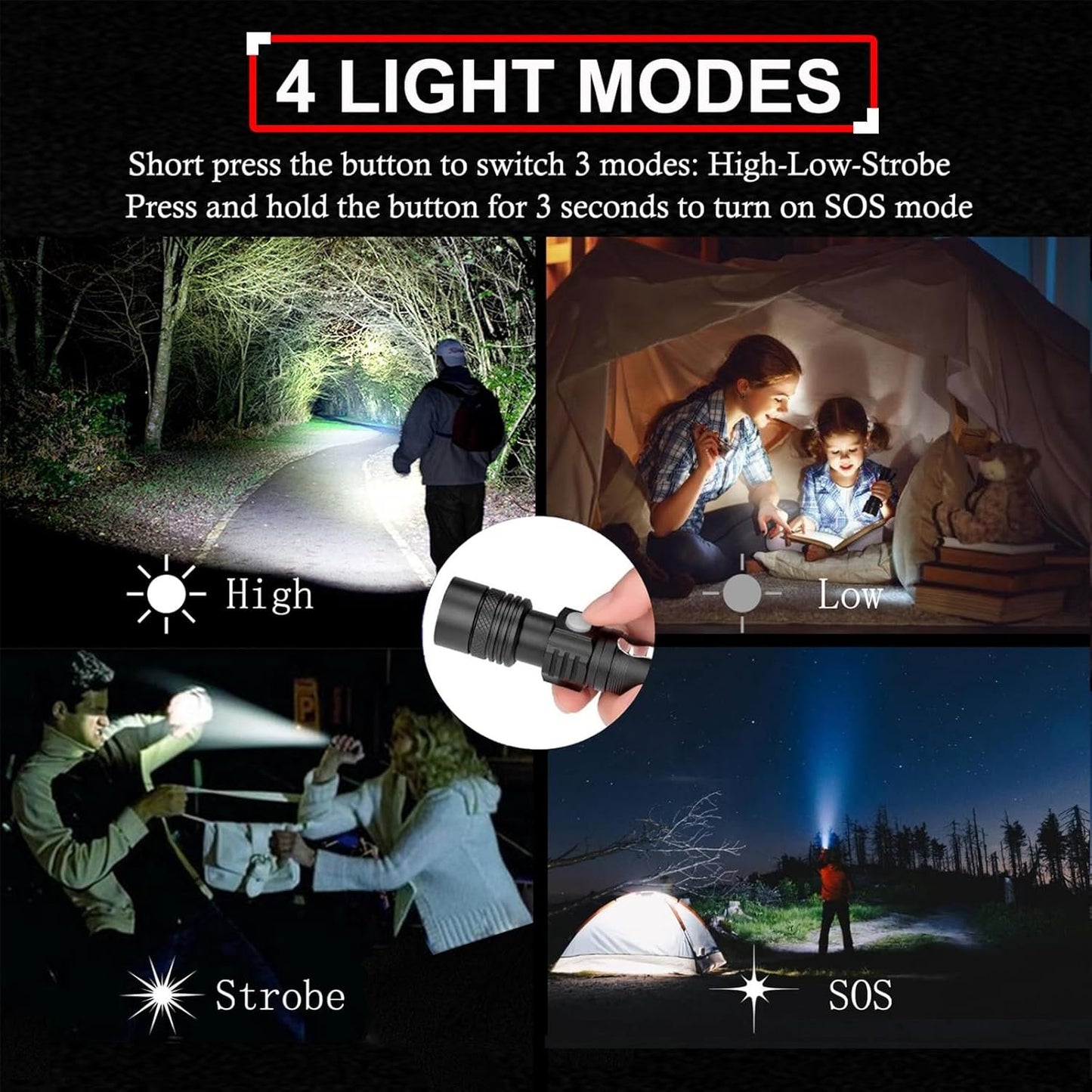 Flashlight Rechargeable, TIMTOME Led Flashlights High Lumens Flash Light, Mini Size Powerful Flashlight 4 Modes Super Bright Flashlight Lampe de Poche for Outdoor Camping Hiking Home Dog Walking (2)