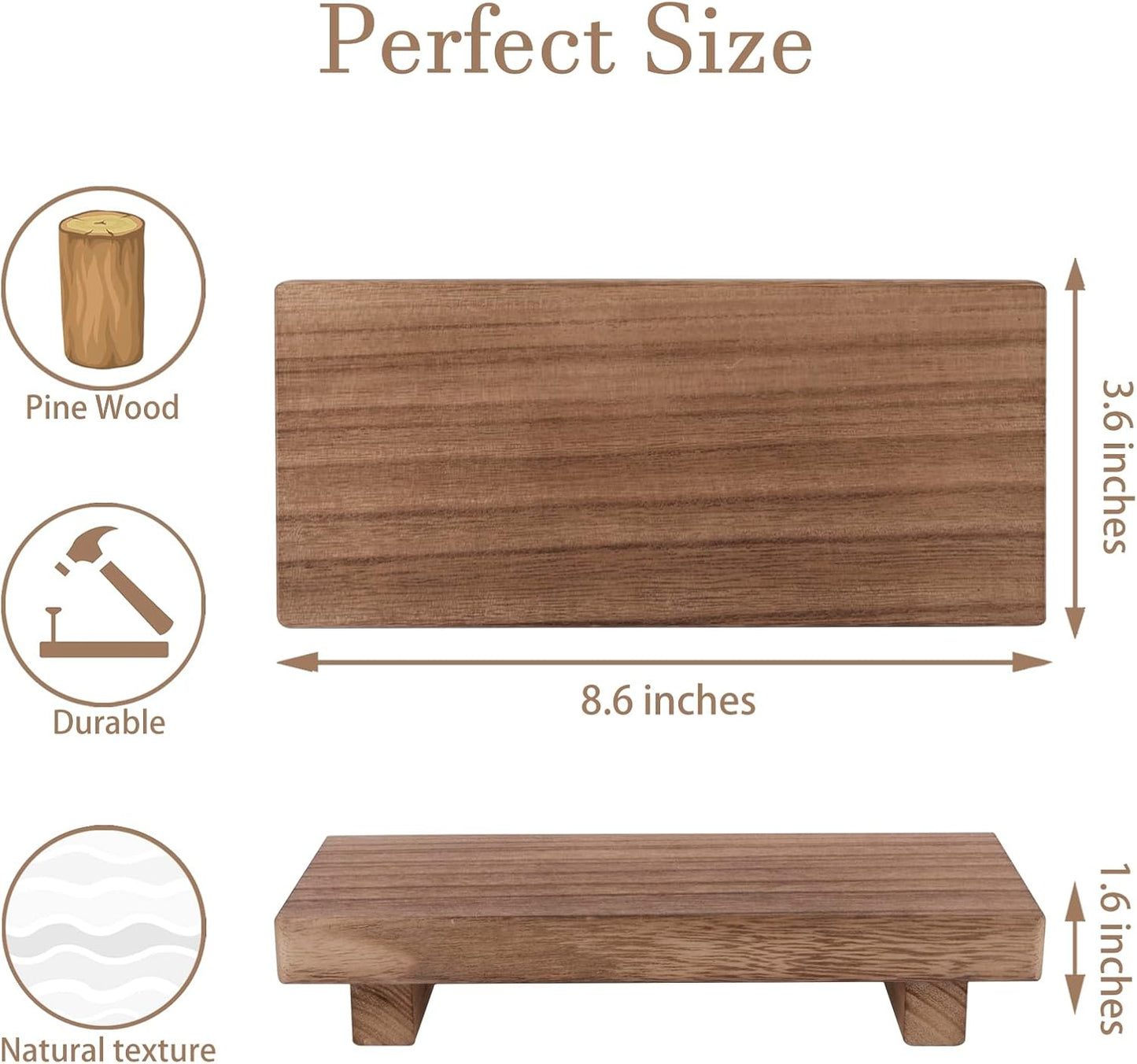 zoocatia Small Wood Tray Pedestal Stand Farmhouse Bathroom Decor Decorative Wooden Riser Kitchen Soap Dish Holder for Vanity, Counter, Sink, Brown