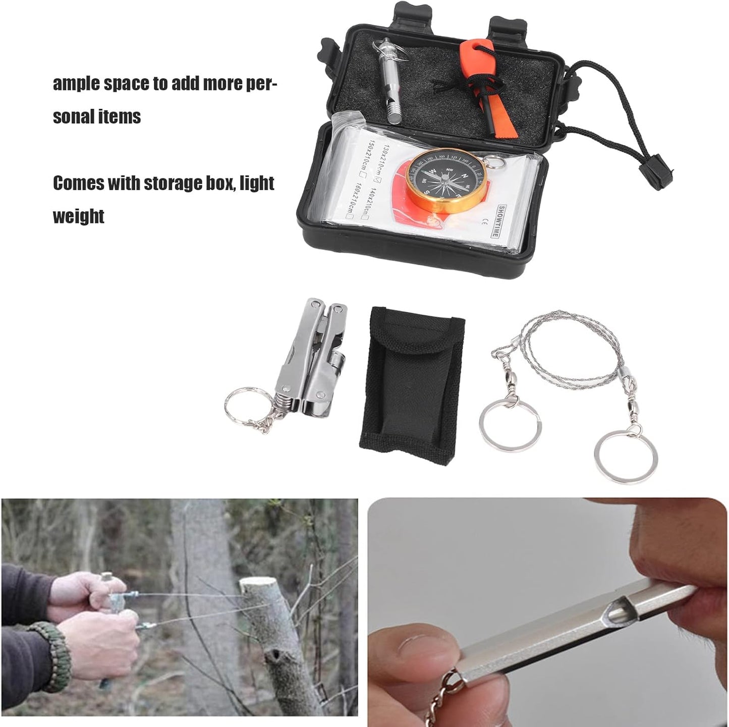 Emergency Survival Gear Equipment Tools, Survival Tool Kit Portable Emergency Box for Car Home Travel Camping Office Sports