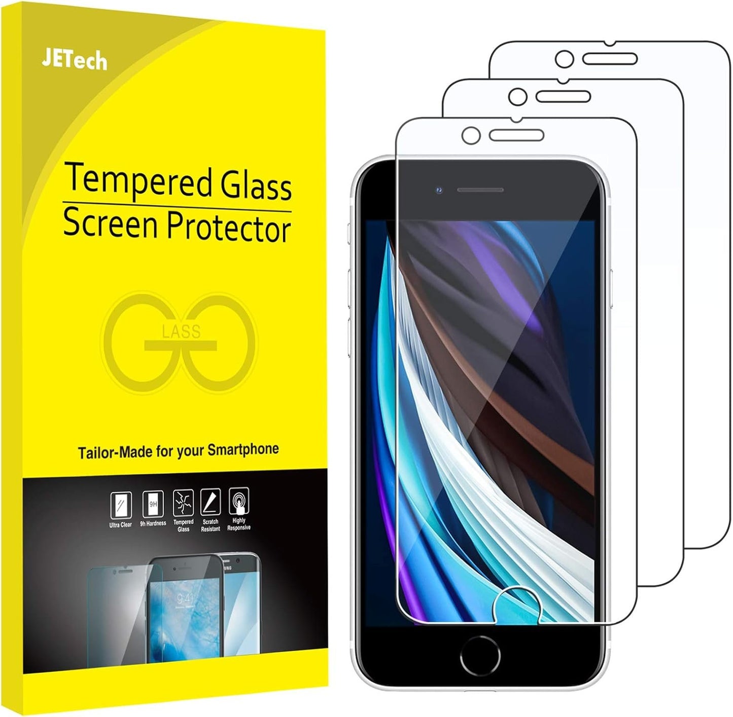 JETech Screen Protector for iPhone SE 3/2 (2022/2020 Edition) 4.7-Inch, Tempered Glass Film, 3-Pack