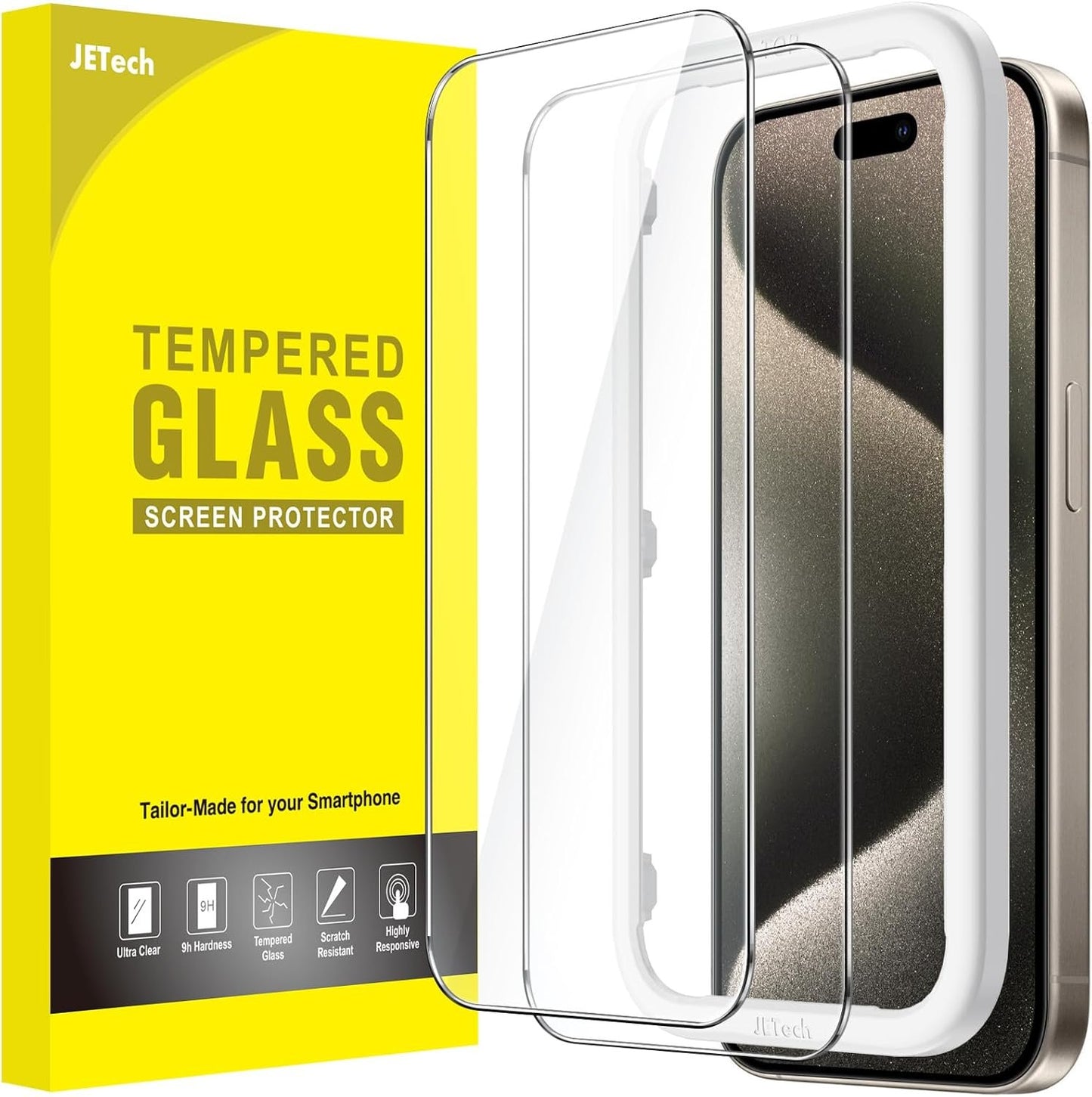 JETech Screen Protector for iPhone 15 Pro Max 6.7-Inch, Bubble Free, Tempered Glass Film with Easy Installation Tool, Case-Friendly, HD Clear, 2-Pack