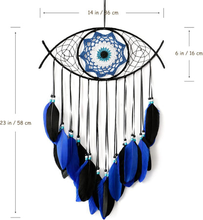 Dremisland Evil Eye Dream Catcher-Blue Black Dream Catchers Handmade Feather Evil Eye Wall Hanging Ornament Home Decor for Bedroom Livingroom Yard, Blessing Craft Gift Bring Good Luck (Blue-Black)
