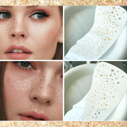 6 Pcs Glittery Tattoos Freckles Gold Foil Glitter Freckles Makeup Speckles Temporary Waterproof Face Tattoos Accessories for Party and Special Occasions
