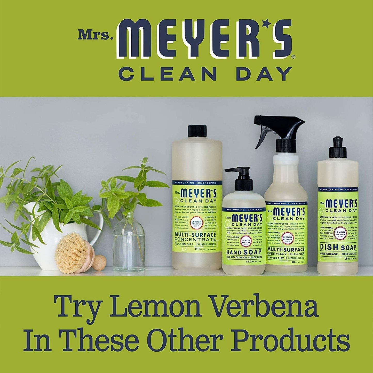 Mrs. Meyer's Clean Day Dish Soap Refill, Cruelty Free Dishwashing Liquid, Lemon Verbena Scent, 1.4 Liter Refill for Dish Soap Bottle