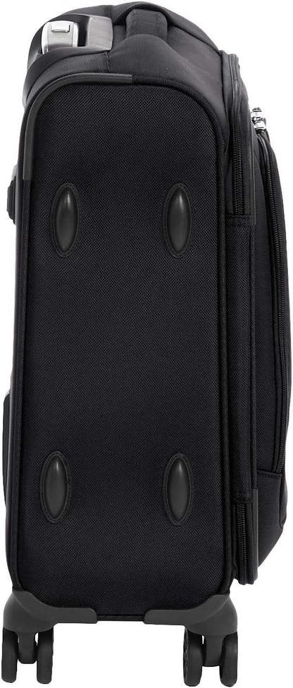 Amazon Basics 20-Inch Carry On Luggage, Softside Suitcase With TSA Lock, 8 Spinner Wheels, Front Exterior Pocket, 3 Interior Pockets For Dry and Damp Clothes/Towels Separately, Black