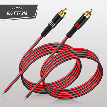 J&D RCA to Speaker Wire Adapter, 2 Pack 20AWG 6.6 ft (2 m), RCA Male Plug to Bare Wire Connector Adapter for Repairing Speaker Cords, Compatible with Amplifiers, AV Receivers