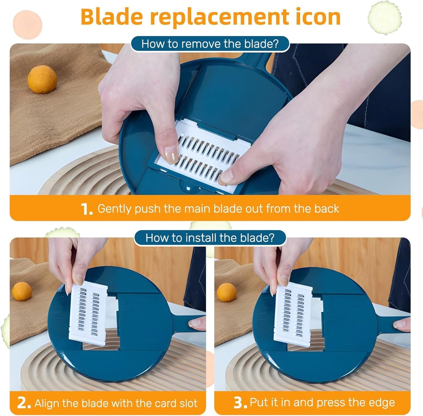 Vegetable and Cheese Grater Tool Set, Multifunction with Drain Basket, Vegetable Slicer, Mandolin Slicer, Chopper, Kitchen Gadget, Peeler and Shredder (Blue, 9 in