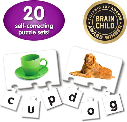 The Learning Journey Match It! Letters - 20-Piece Self-Correcting Spelling Puzzle for Kids | Early Reading & Phonics Learning Game | 3-Letter Words | Educational Toy for Ages 4+