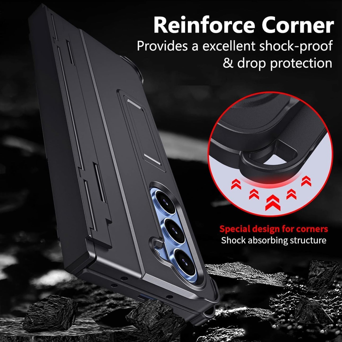 RUNGOS One-Piece for Samsung Z Fold 6 Case, Built-in 1 S Pen & Screen Protector [All-Inclusive Hinged Protection] [Hidden Kickstand & Pen Holder] 10X Shockproof Cover for Samsung Galaxy Z Fold 6 Case