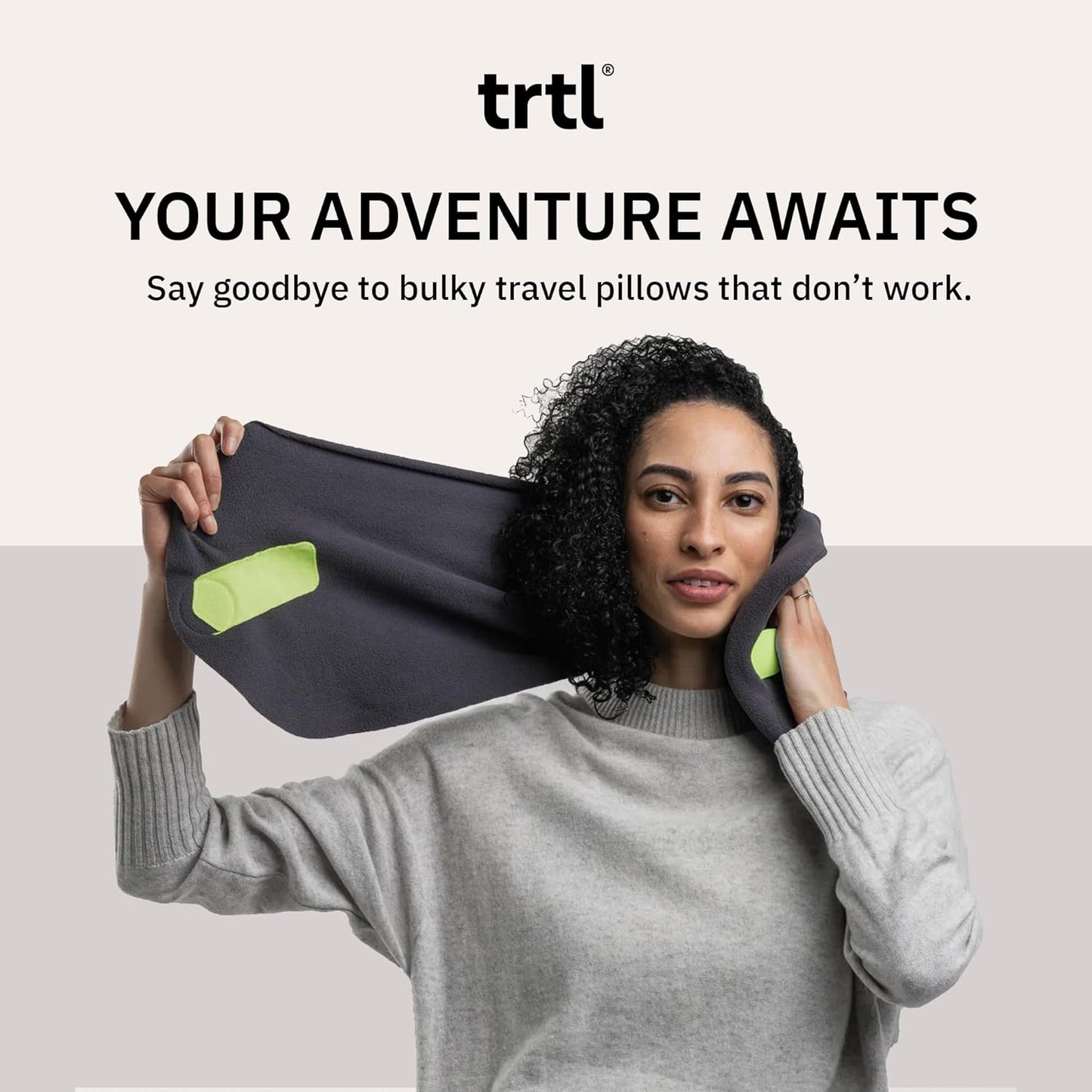 trtl Travel and Airplane Pillow - Real Sleeping Experience on Long Flights - Neck and Shoulder Support - Super-Soft, Lightweight, Easy-to-Carry - Machine-Washable Flight Pillow - Grey