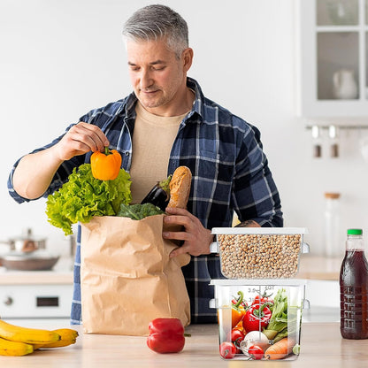 4 Pcs Food Storage Containers with Lids 2 and 4 Quart Clear Plastic Commercial Container Set with Scales Handles for Home Restaurant Fridge Freezer Kitchen Brining Food, Proof Dough, Marinating Meat