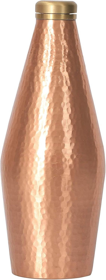 DeKulture Hand Hammered Vintage Pure Copper Water Bottle With Brass Knob Ideal Drinkware With Ayurveda and Yoga Benefits 3.5 x 9 (DH) Inches 800 ml