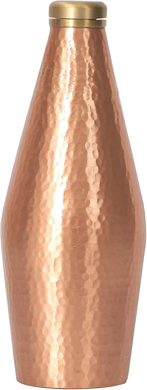 DeKulture Hand Hammered Vintage Pure Copper Water Bottle With Brass Knob Ideal Drinkware With Ayurveda and Yoga Benefits 3.5 x 9 (DH) Inches 800 ml