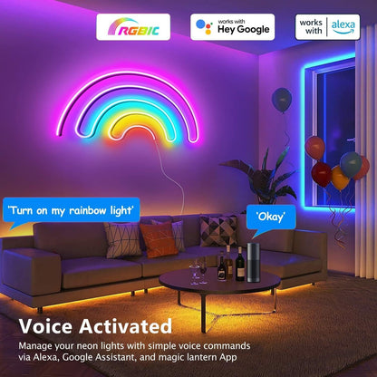 Neon Rope Strip Lights 5m RGBIC Flow LED Lights - Outdoor IP67 Waterproof, Voice Control with Alexa/Google, Music Sync via Built-in Mic, Flexible DIY Design for Bedroom, Gaming Room, Party Decor