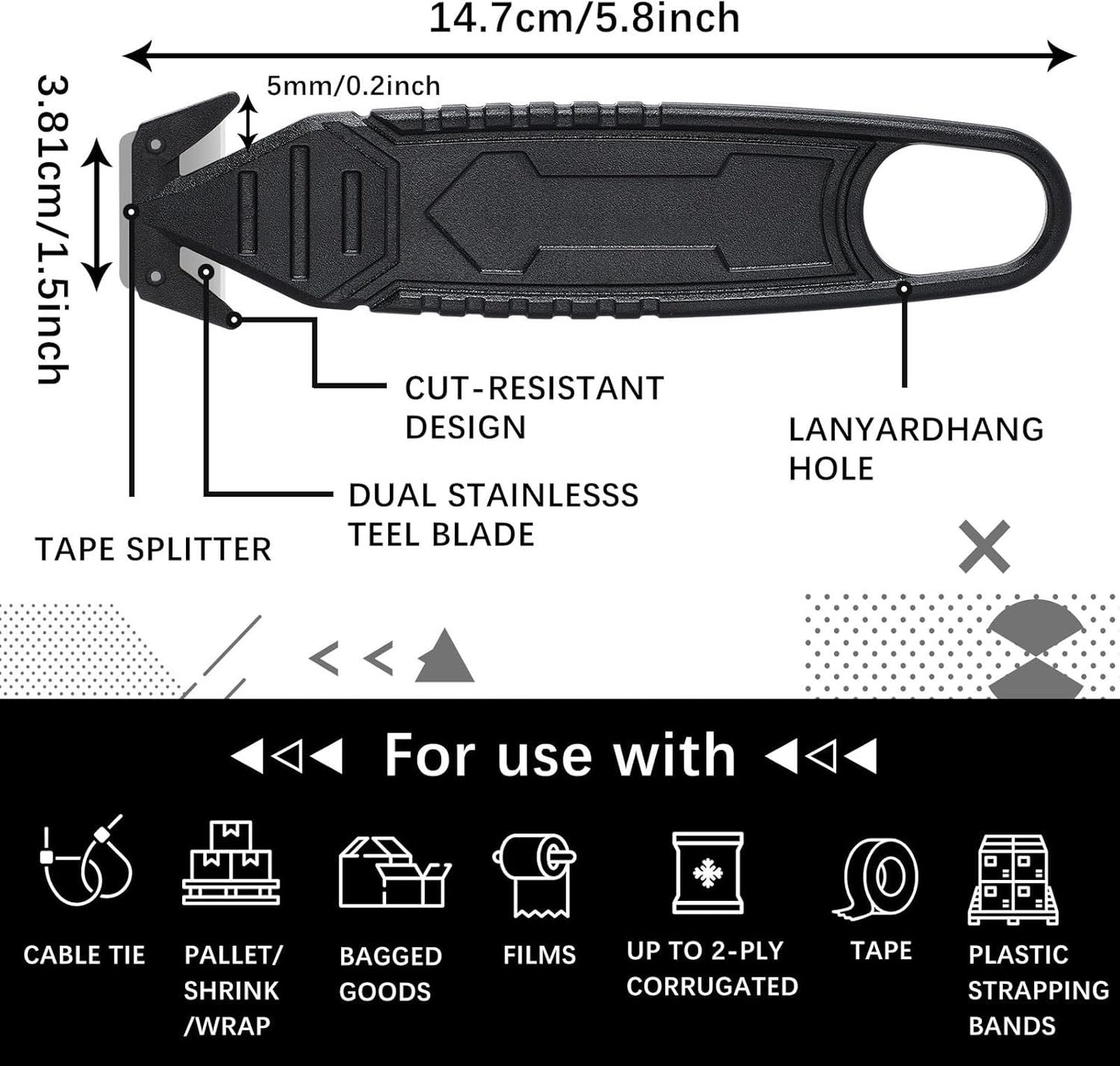 Therwen 30 Pcs Safety Box Cutter Knife of Stainless Steel Concealed Blade Package Opener with Tape Splitter for Carton Cardboard Wrap Letter Work Bag Straps Film Utility Tool, Black