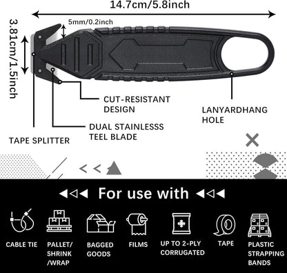 Therwen 30 Pcs Safety Box Cutter Knife of Stainless Steel Concealed Blade Package Opener with Tape Splitter for Carton Cardboard Wrap Letter Work Bag Straps Film Utility Tool, Black