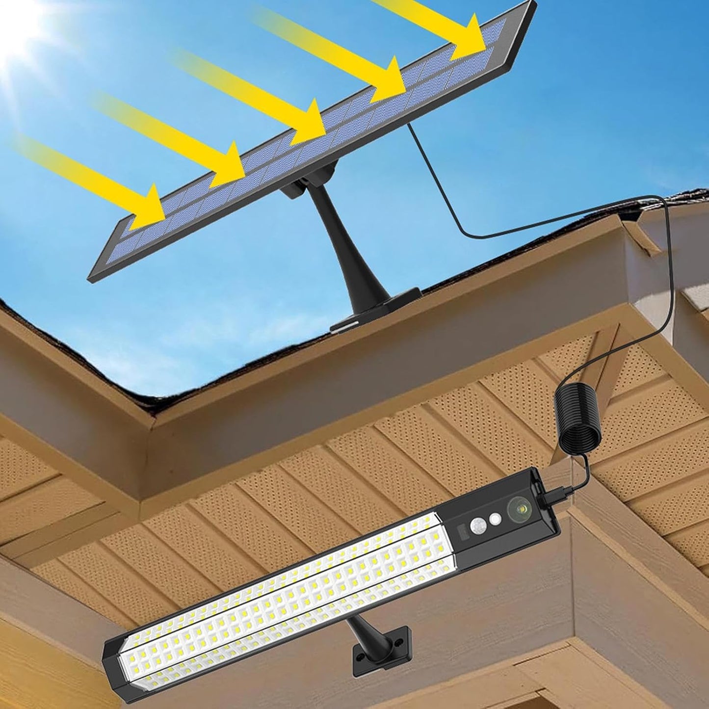 Nuyhgtr Solar Lights Outdoor, Usb Rechargeable Led Light, Smart Porch Lamp with Remote Control, Waterproof Solar Lighting for Barn Garage, Garden Fence, and Yard Use, White